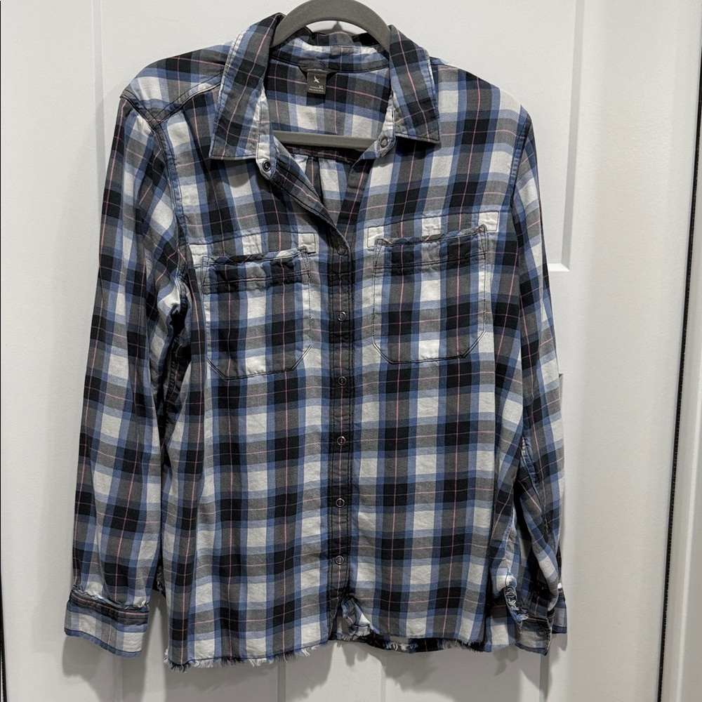 Eddie Bauer Blue and White Plaid Button-Down Shirt
